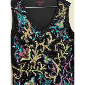 Simon Chang Top Large Black Multicolor Butterflies